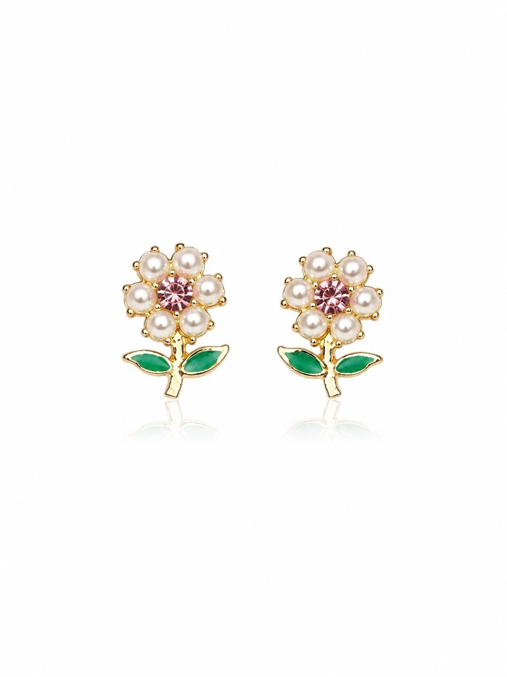 Delicate Pink Pearl Flower Stud Earrings